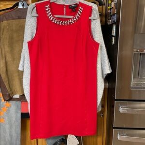 Liz Claiborne Red Stretch Diamond Beaded Sleeveless A-Line Sheath Dress PXL